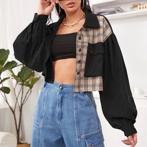 Cropped Plaid and Black Jacket